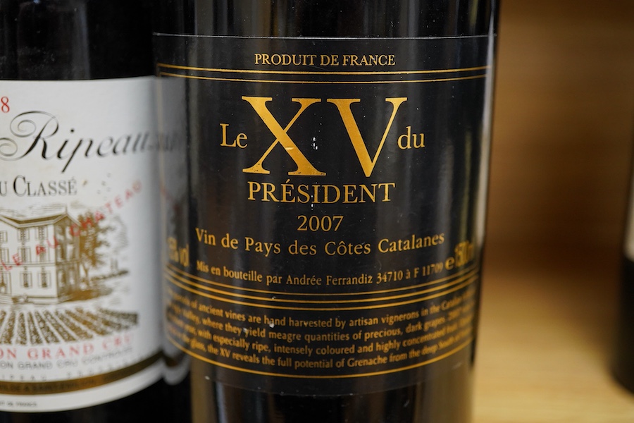 Three bottles of French wines to include Chateau Ripeau, 1998 and Chateau Canyon, 1990 together with a magnum of Le XV du President, 2007